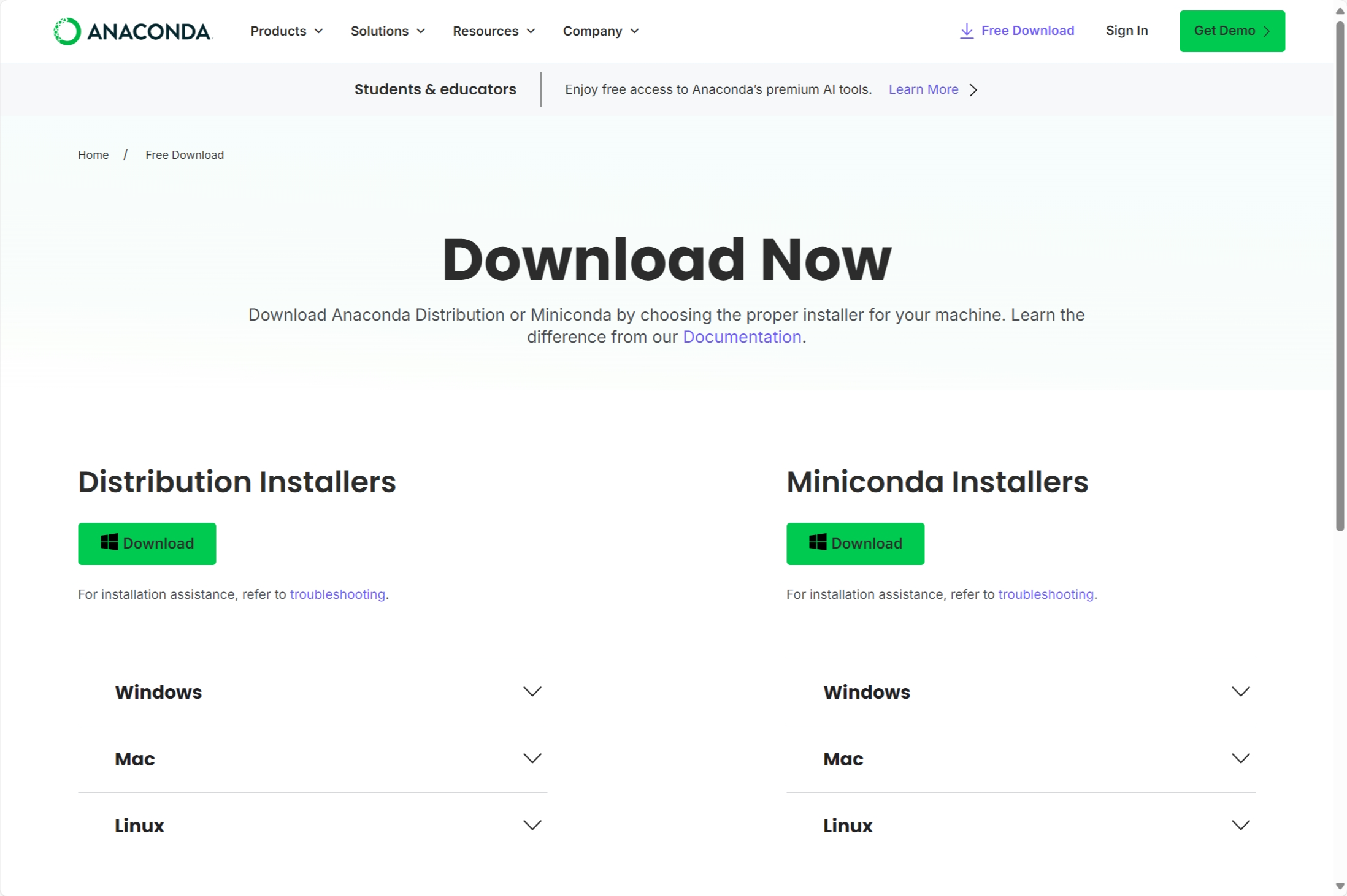 Anaconda download page